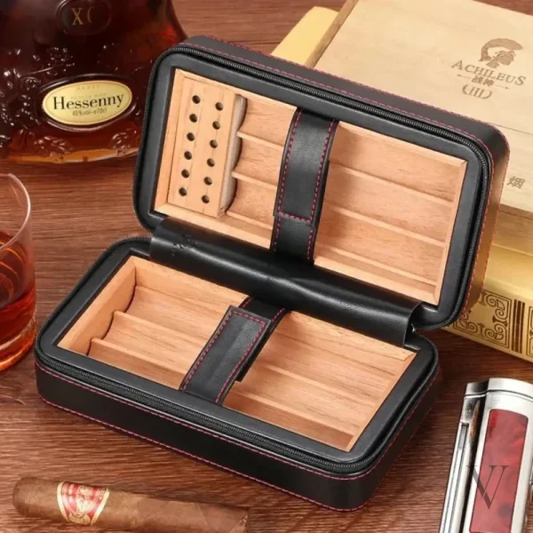 Humidor compact en cuir pour cigars