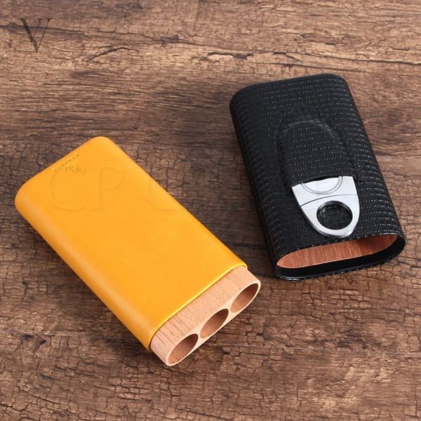 Protector en cuir pour 3 cigares et accessoire coupe