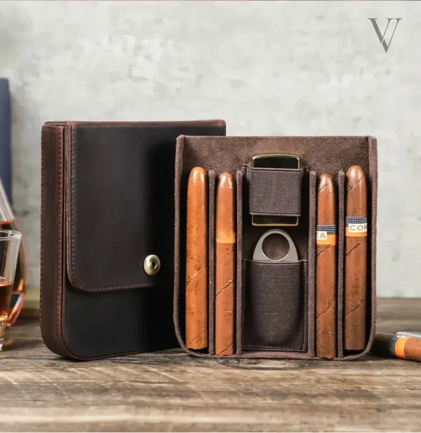 Étui à cigares élégant en cuir pour voyage