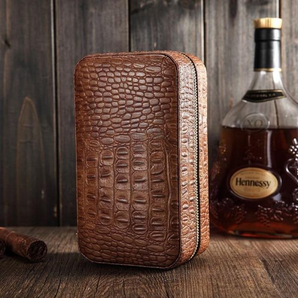 Étui à cigares en cuir élégant avec motif croco