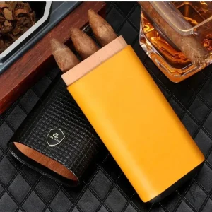 Accessoire de voyage en cuir pour trois cigares