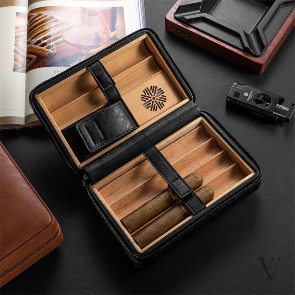 Cave à cigare en cuir avec briquet inclus