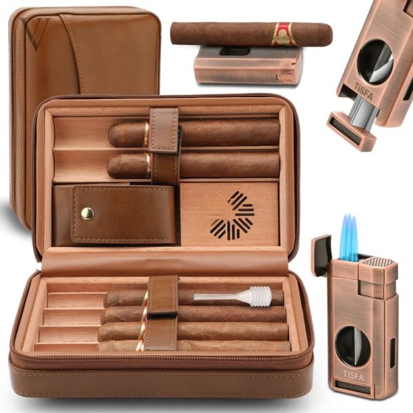 Cave à cigares portable avec briquet intégré