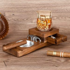 Set Cendrier Cigare Whisky Wood Elite en bois, design élégant